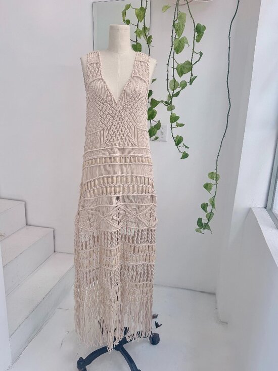 Jonathan Simkhai Dresses & Skirts - Jonathan Simkhai Macrame Beaded Natural Fringe Dress
